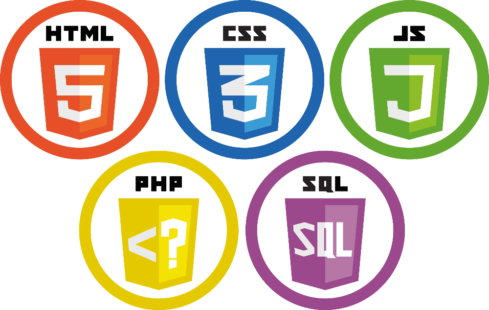 HTML5, CSS3, Javascript, PHP und SQL Logos