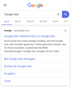 Mobile Google Suchergebnisseite